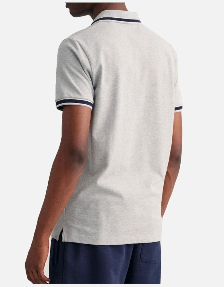 Herringbone Tipping Pique Polo Shirt Grey Melange