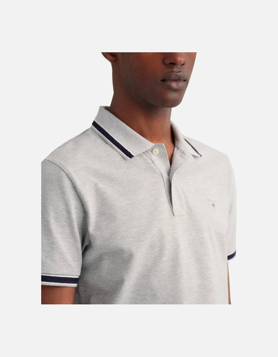 Herringbone Tipping Pique Polo Shirt Grey Melange