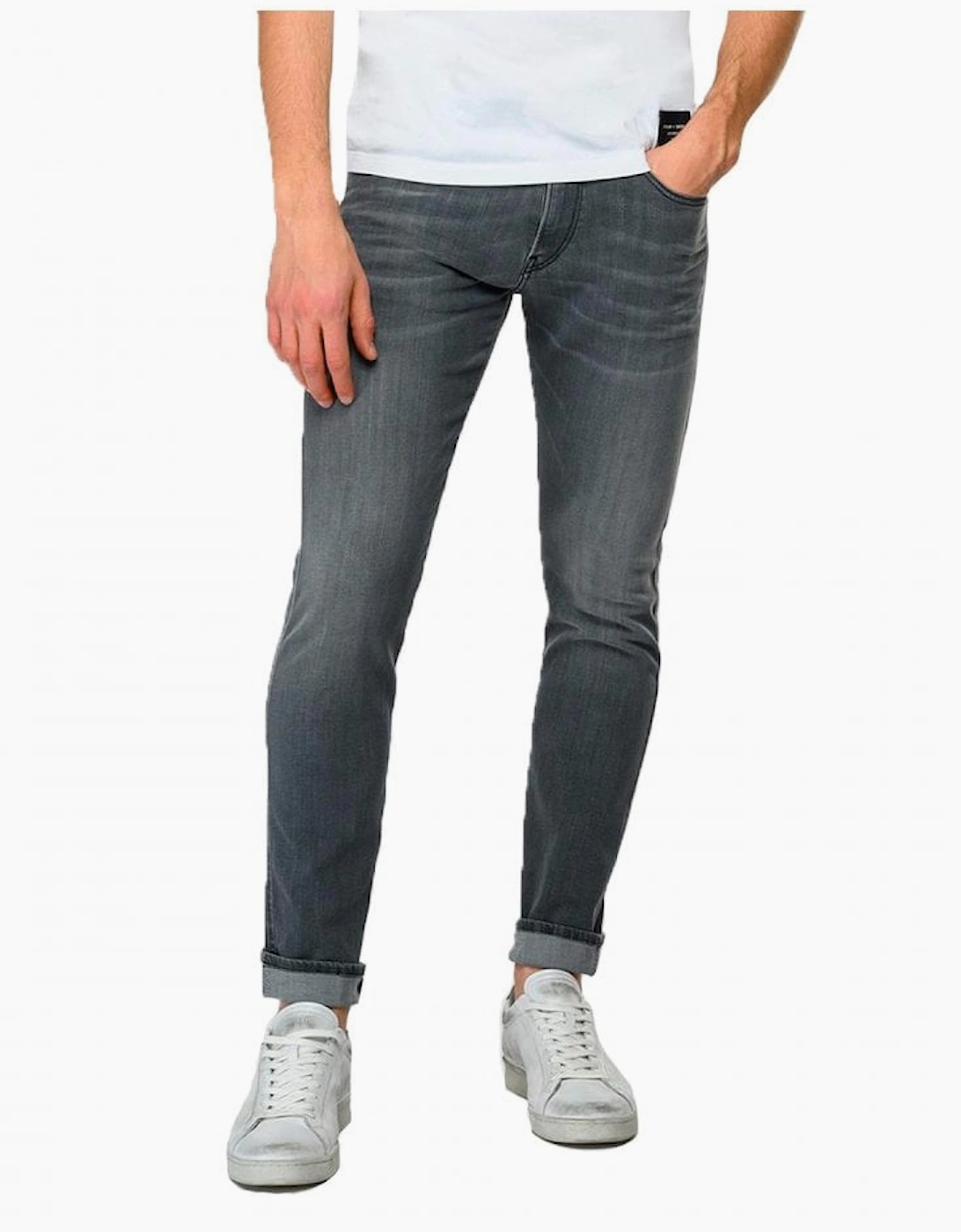 Men's Replay Anbass Power Stretch Grey Slim Jean Washed Grey - Size: 34/34