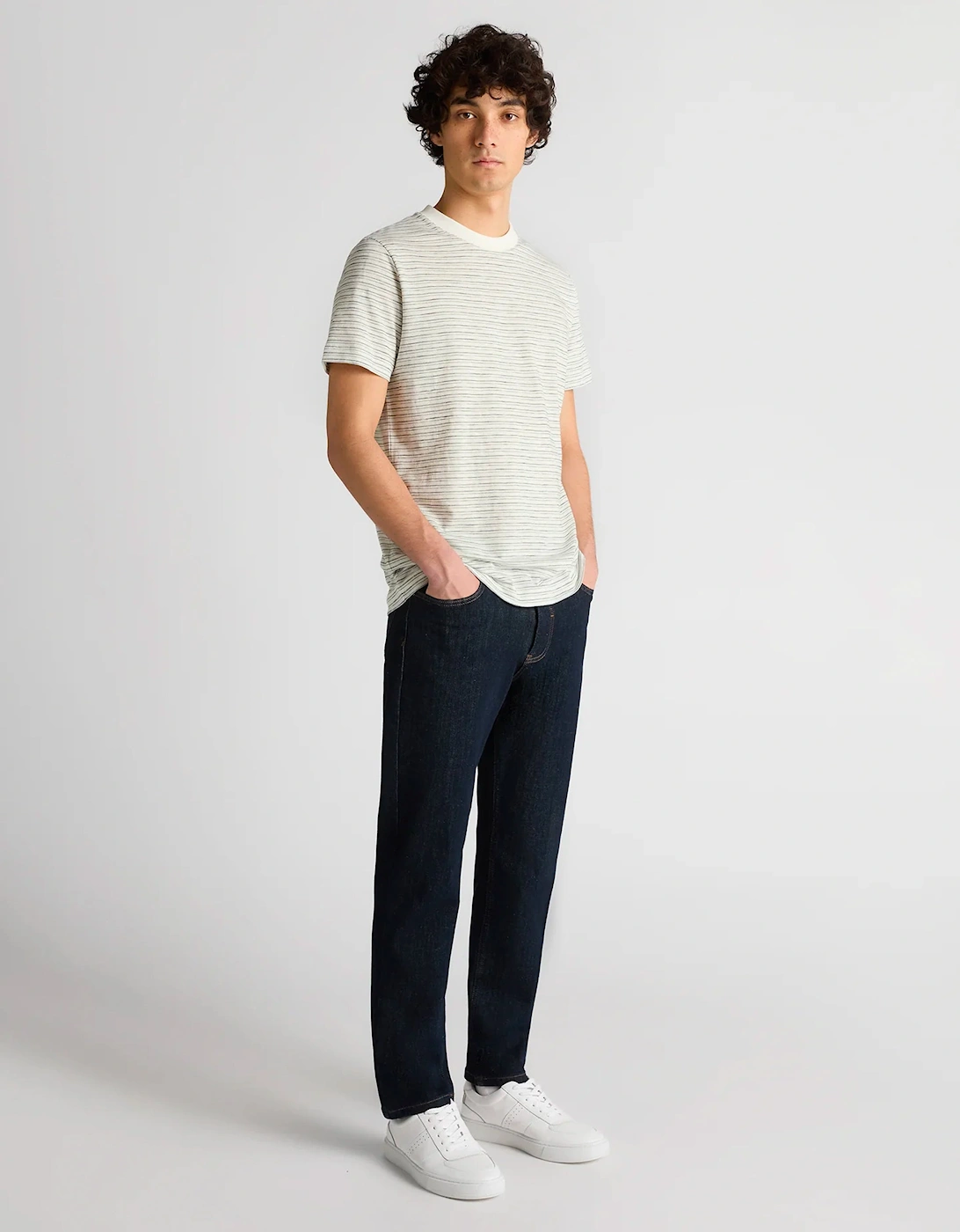 Cotton Stripe T-Shirt Stone/Navy