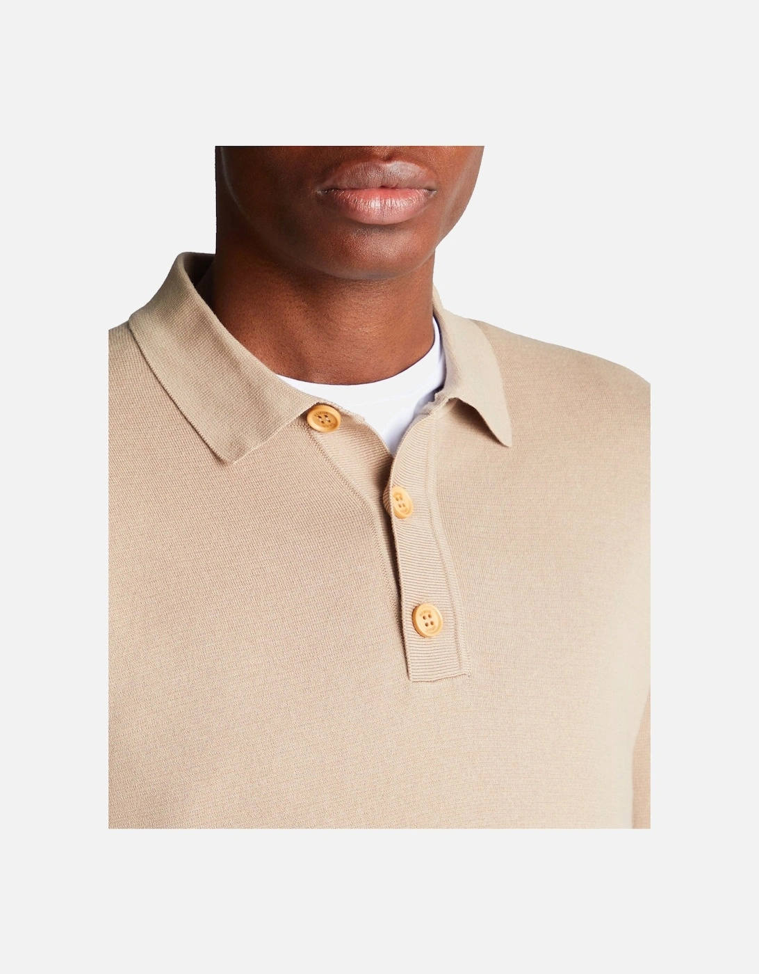 Long Sleeve Polo Sweater Beige