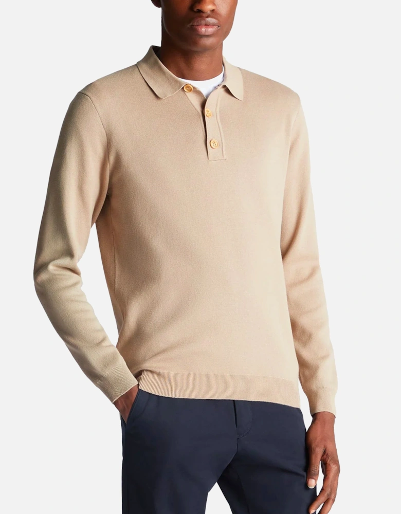 Long Sleeve Polo Sweater Beige