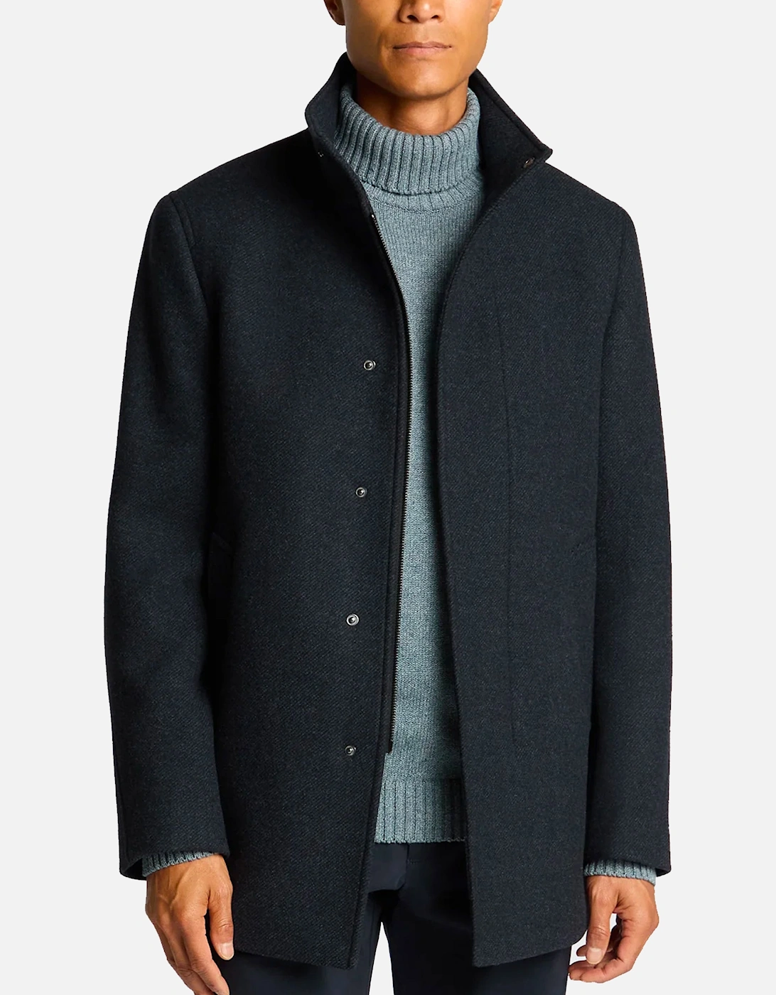Jacob Regular Fit Wool Blend Coat Navy