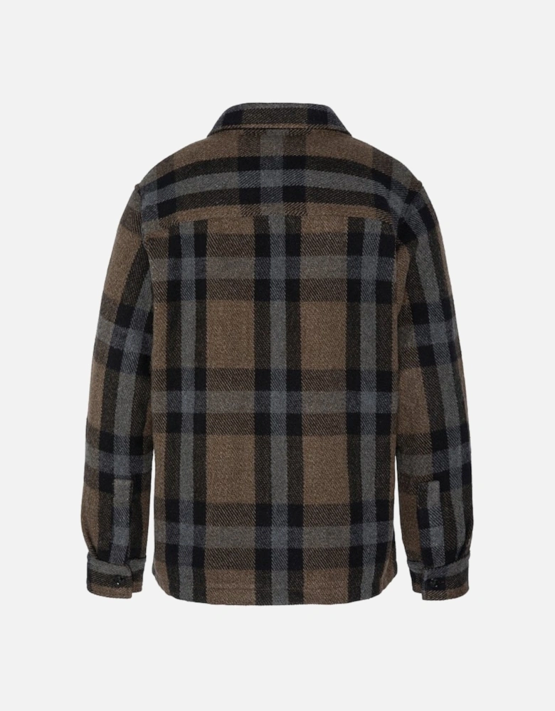 Wool Blend Flannel Check Overshirt Khaki