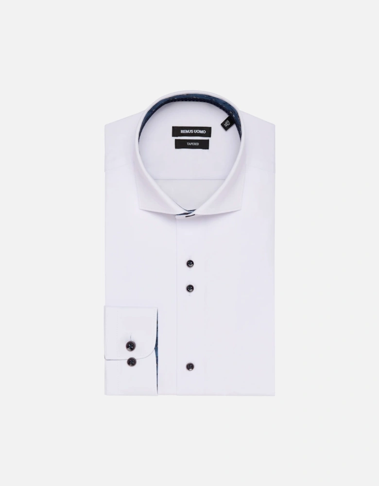 Tapered Fit Cotton Blend Stretch Shirt White