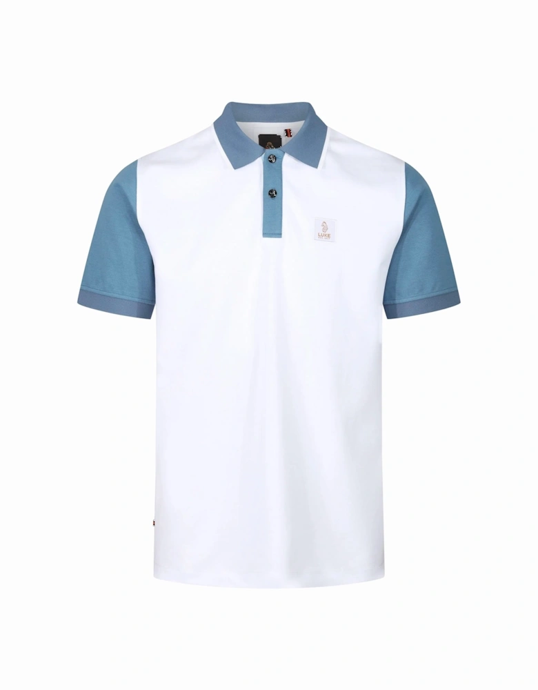 Luke Saddleworth Short Sleeve Polo Shirt White Blue