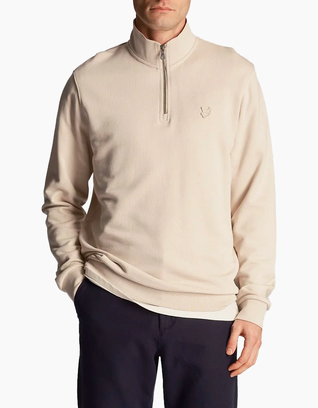 Men's Lyle & Scott 1/4 zip tonal eagle sweatshirt COVE - Tan - Size: XXL