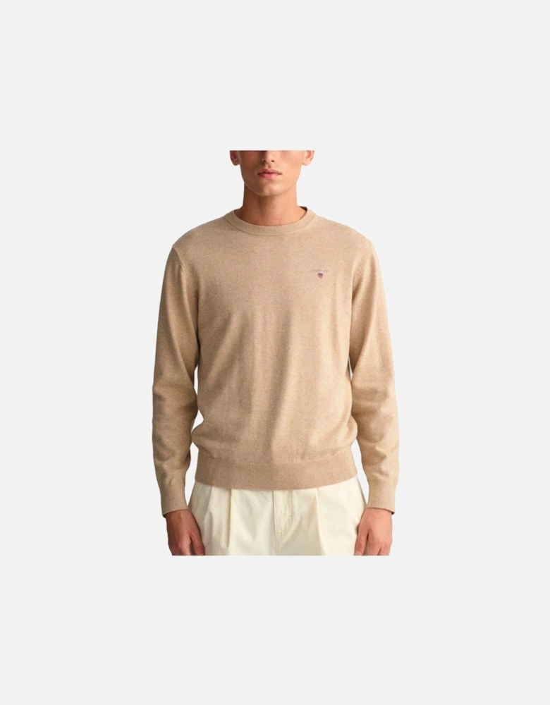 Mens Classic Cotton Crew Neck Sweater Sand Melange