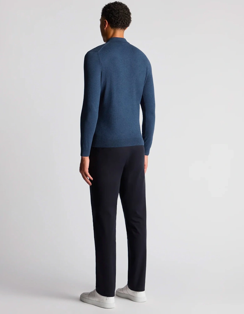 Long Sleeve Knitted Polo Shirt Indigo