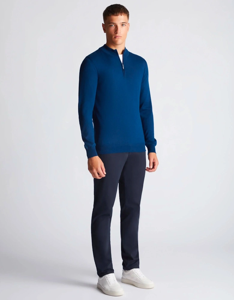 Tapered Fit Merino Wool-Blend Half Zip Deep Blue
