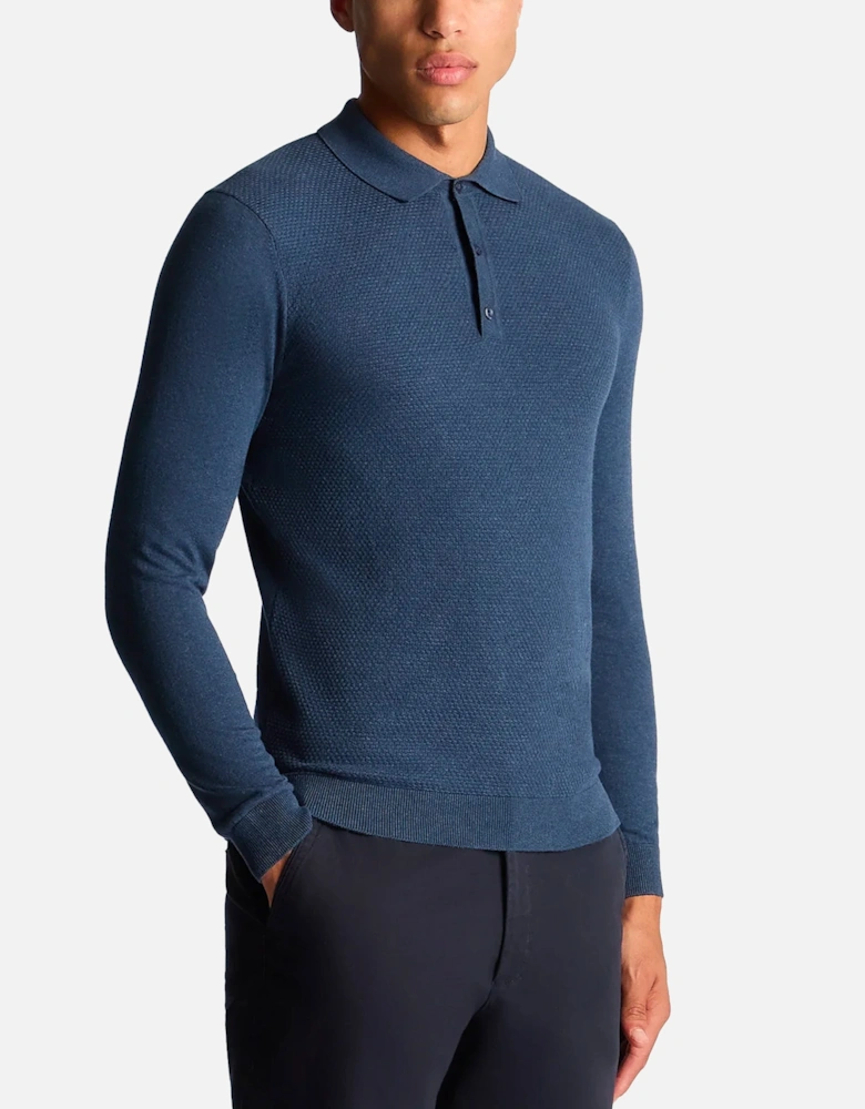 Long Sleeve Knitted Polo Shirt Indigo