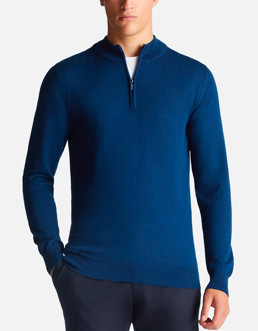 Tapered Fit Merino Wool-Blend Half Zip Deep Blue, 4 of 3