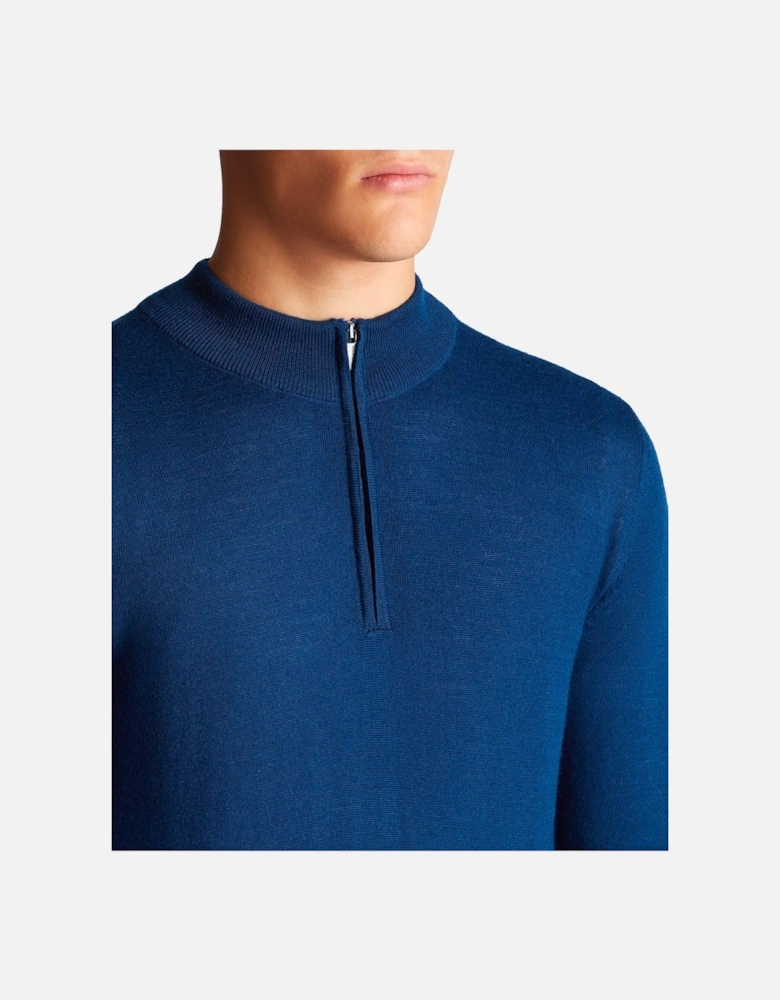 Tapered Fit Merino Wool-Blend Half Zip Deep Blue