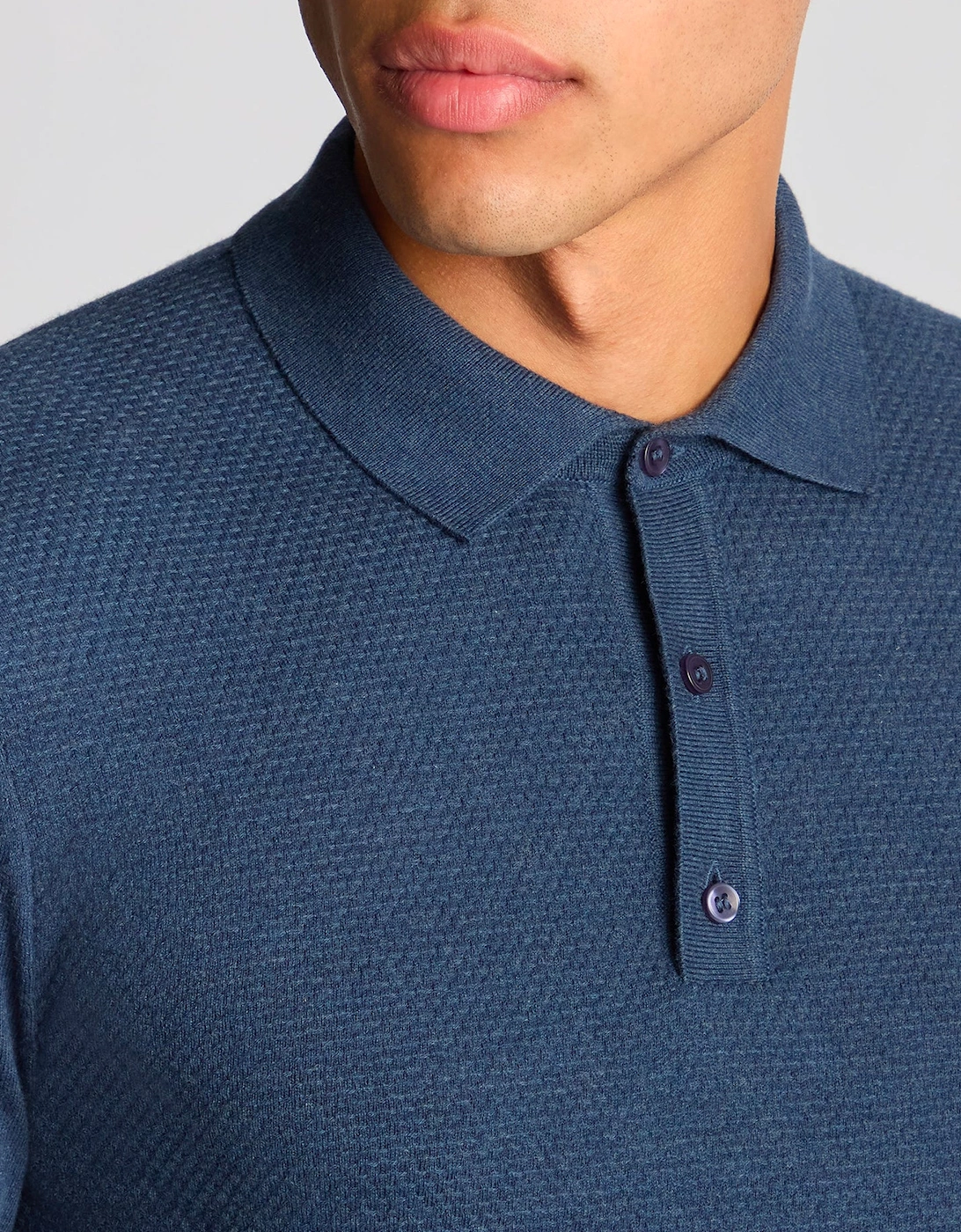 Long Sleeve Knitted Polo Shirt Indigo