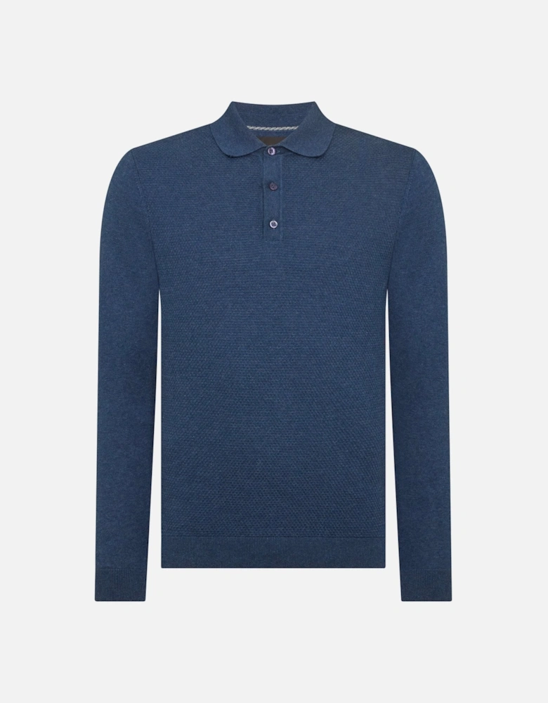 Long Sleeve Knitted Polo Shirt Indigo