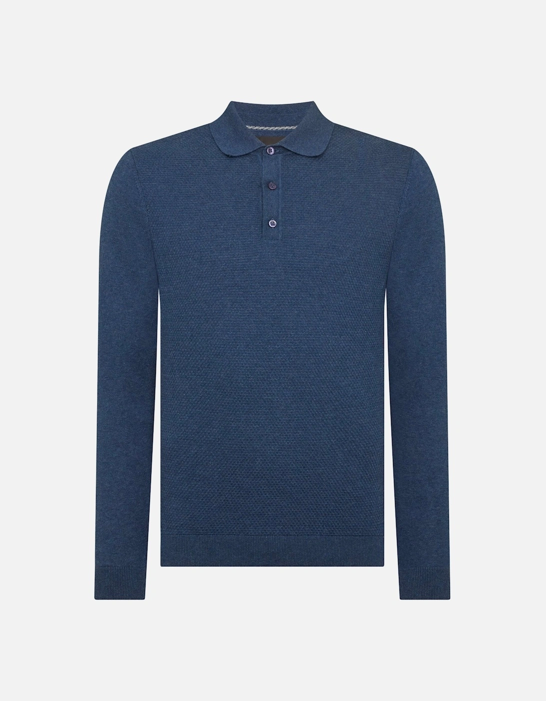 Long Sleeve Knitted Polo Shirt Indigo