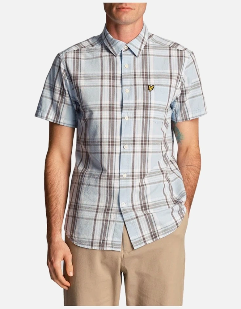 Lyle & Scott Linen Check Short Sleeve Shirt Light Blue