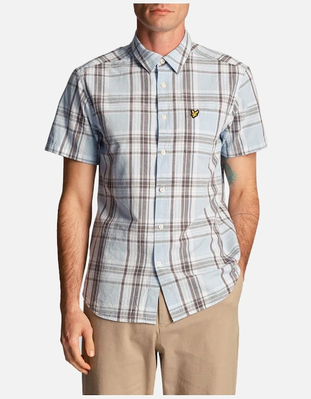 Lyle & Scott Linen Check Short Sleeve Shirt Light Blue, 4 of 3