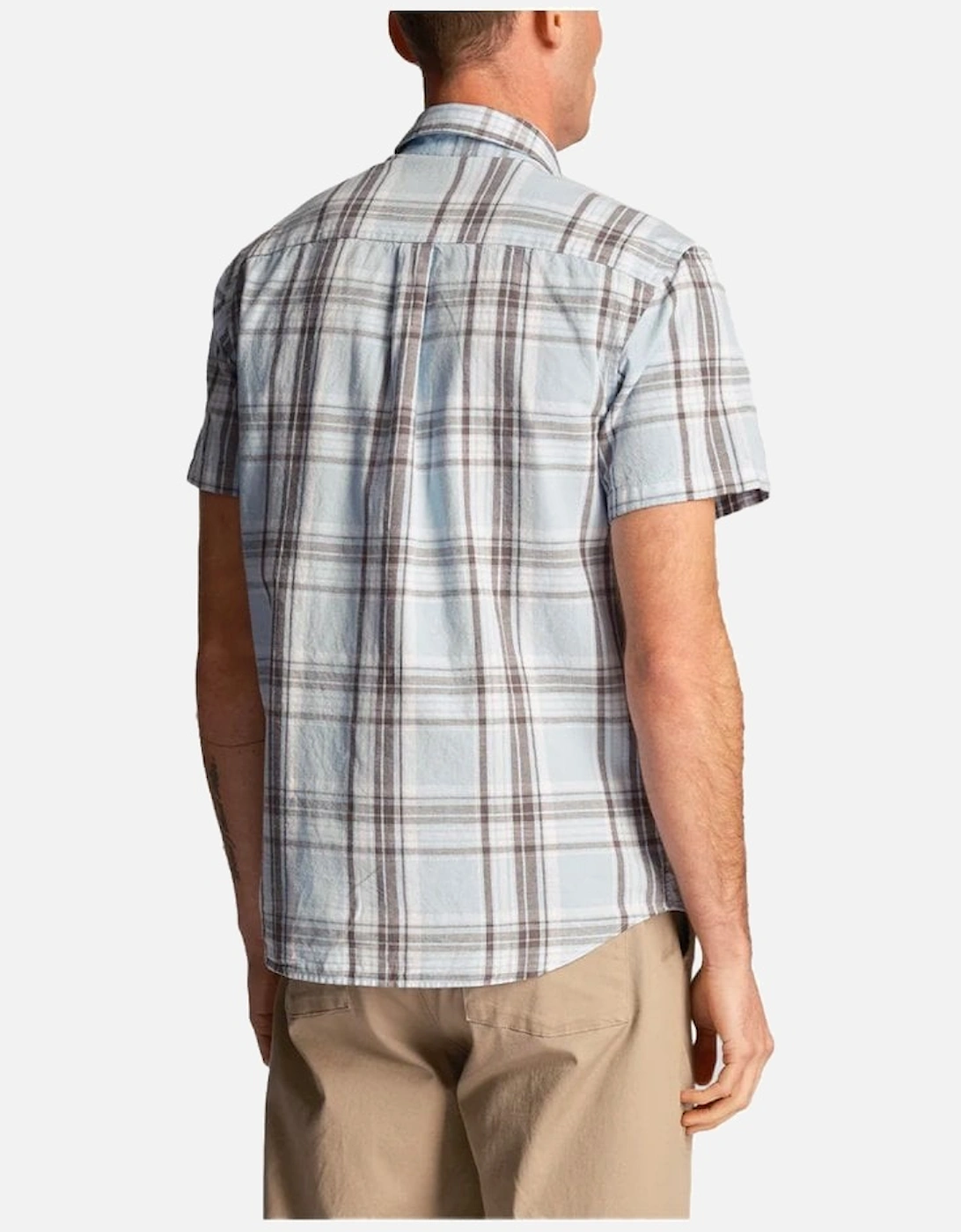 Lyle & Scott Linen Check Short Sleeve Shirt Light Blue
