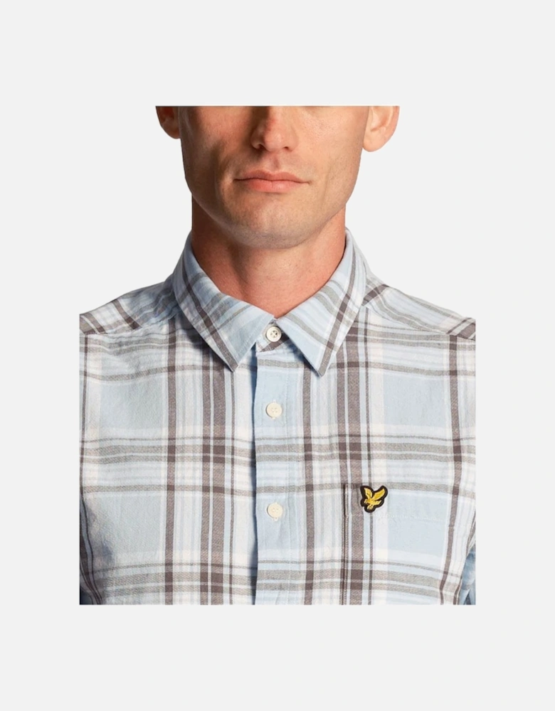 Lyle & Scott Linen Check Short Sleeve Shirt Light Blue