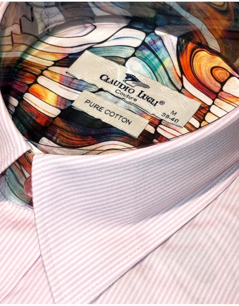 Mens Long Sleeve Pinstripe Shirt Pink