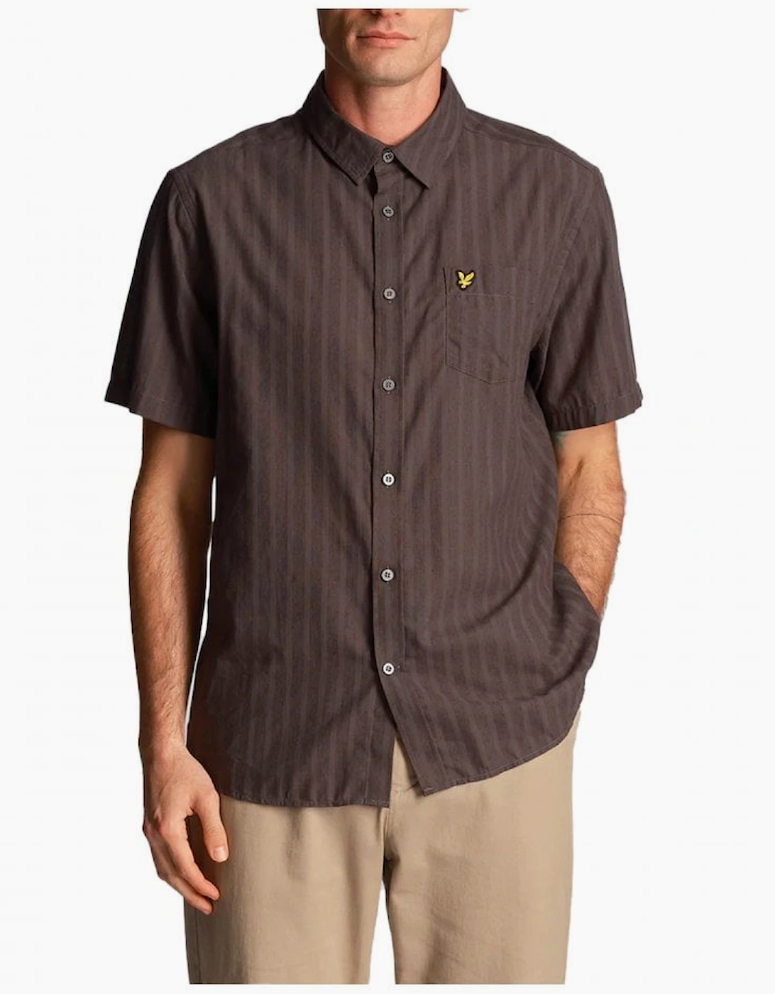 Lyle And Scott Men's Silver Lyle & Scott Textured Stripe Short Sleeve Shirt Gunmetal  38/Regular M