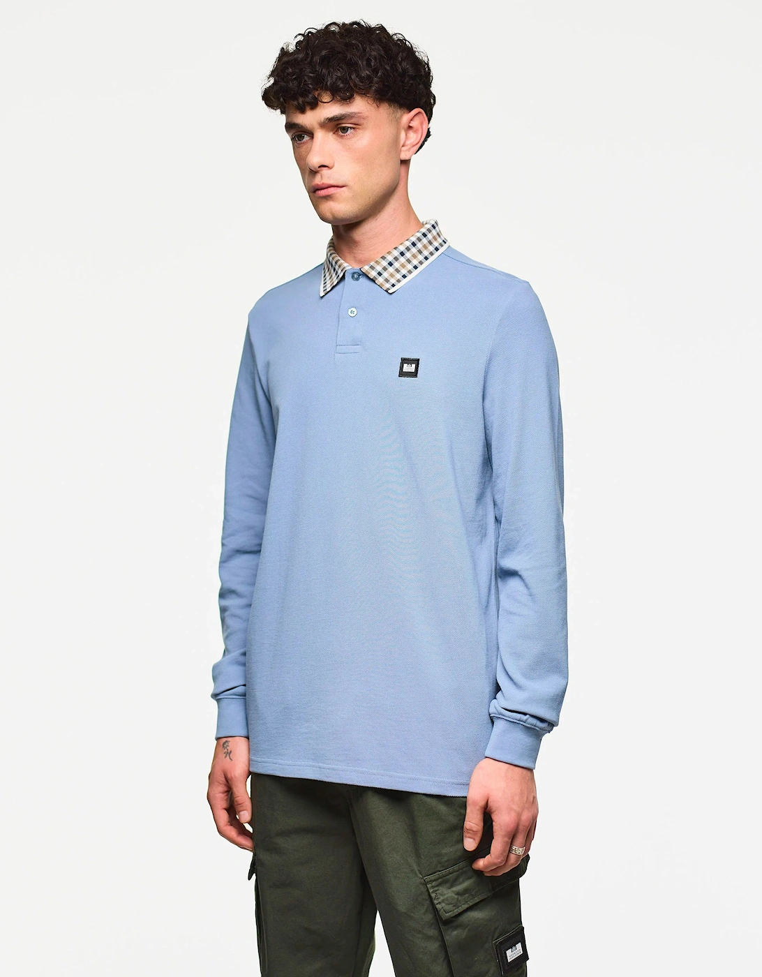 Lindley L/S polo with Jacquard collar Blue Shadow