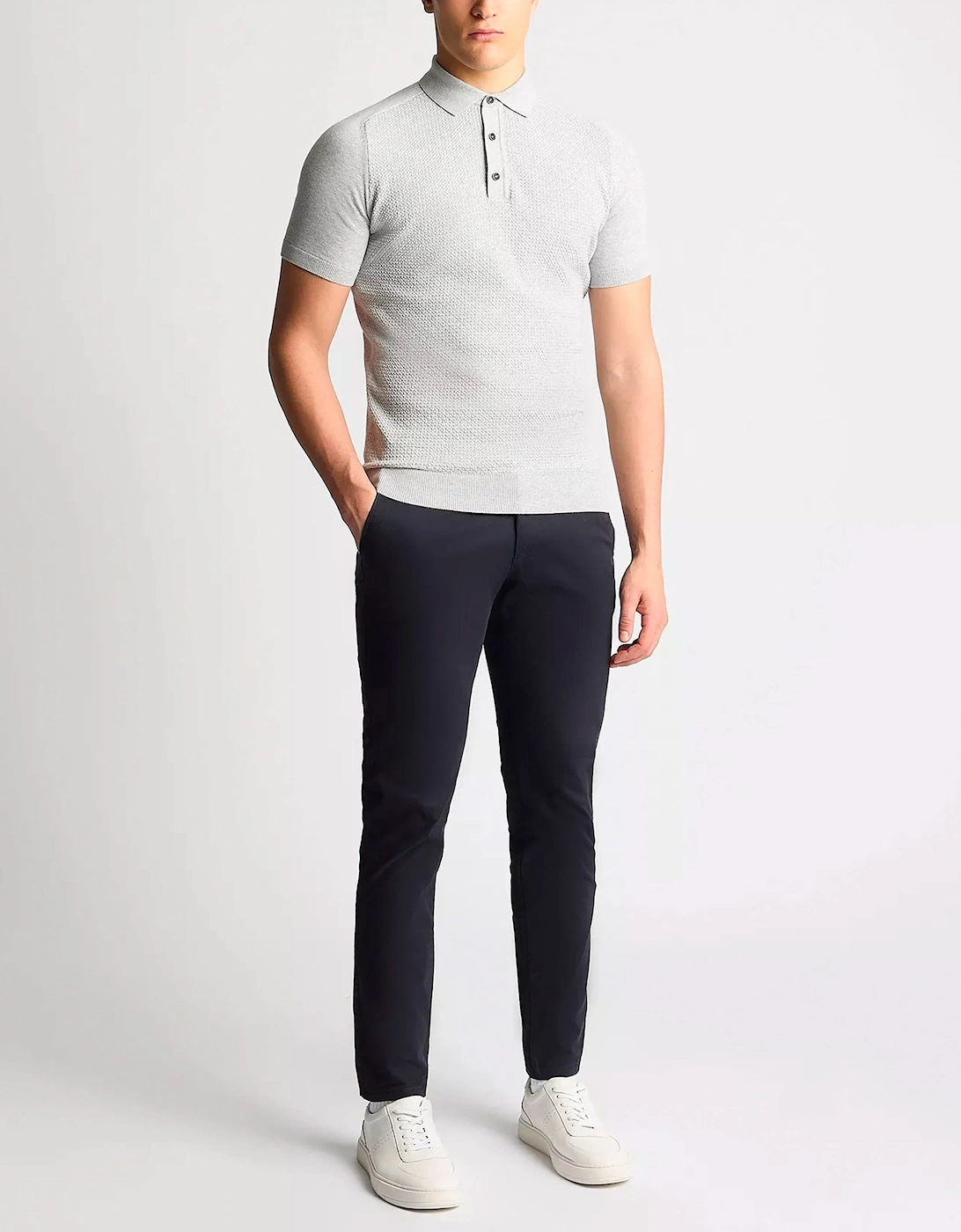 Short Sleeve Knit Polo Grey