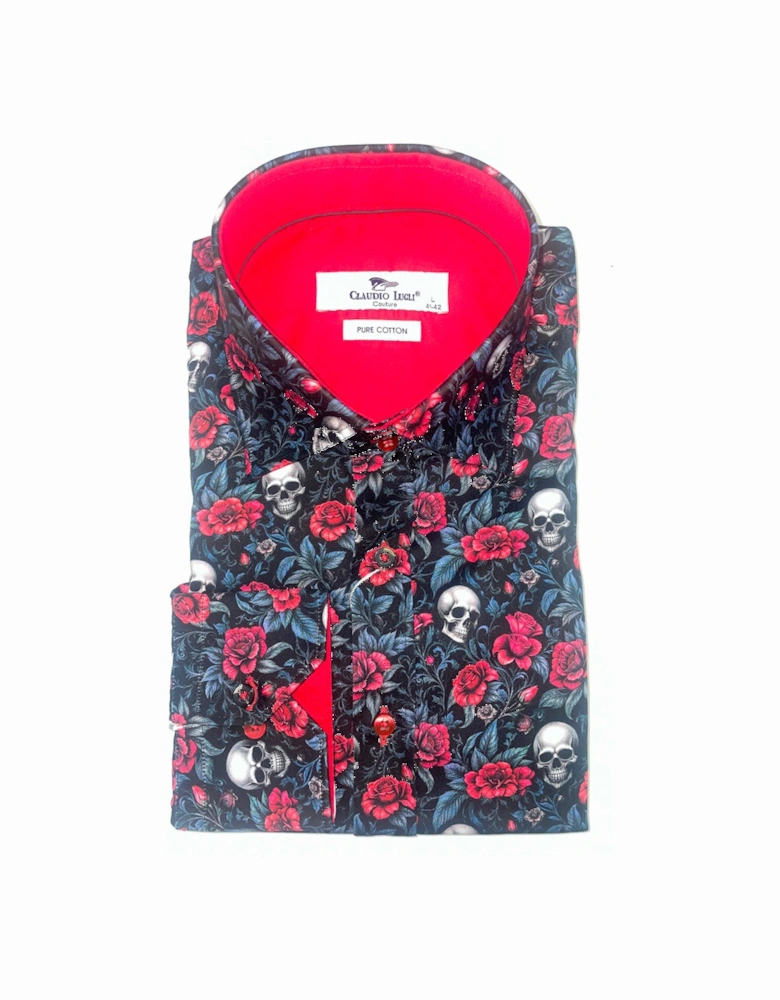 Skull Detail Shirt Long Sleeve Red