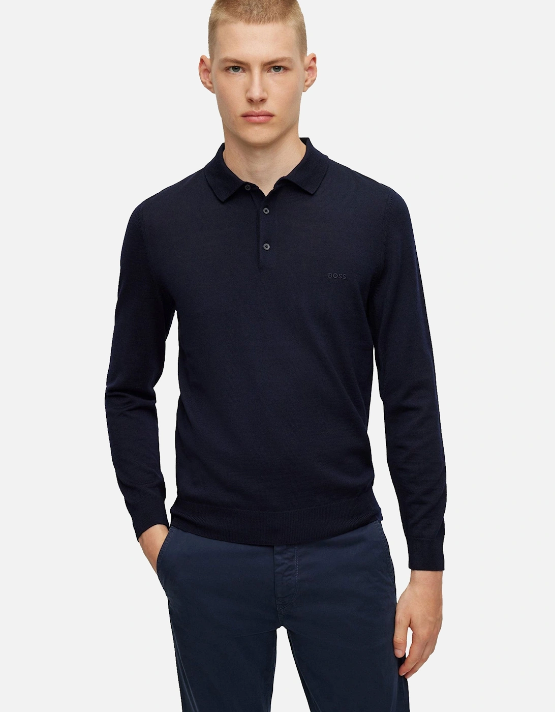 Boss Black Bono-l Long Sleeved Polo Shirt Dark Blue