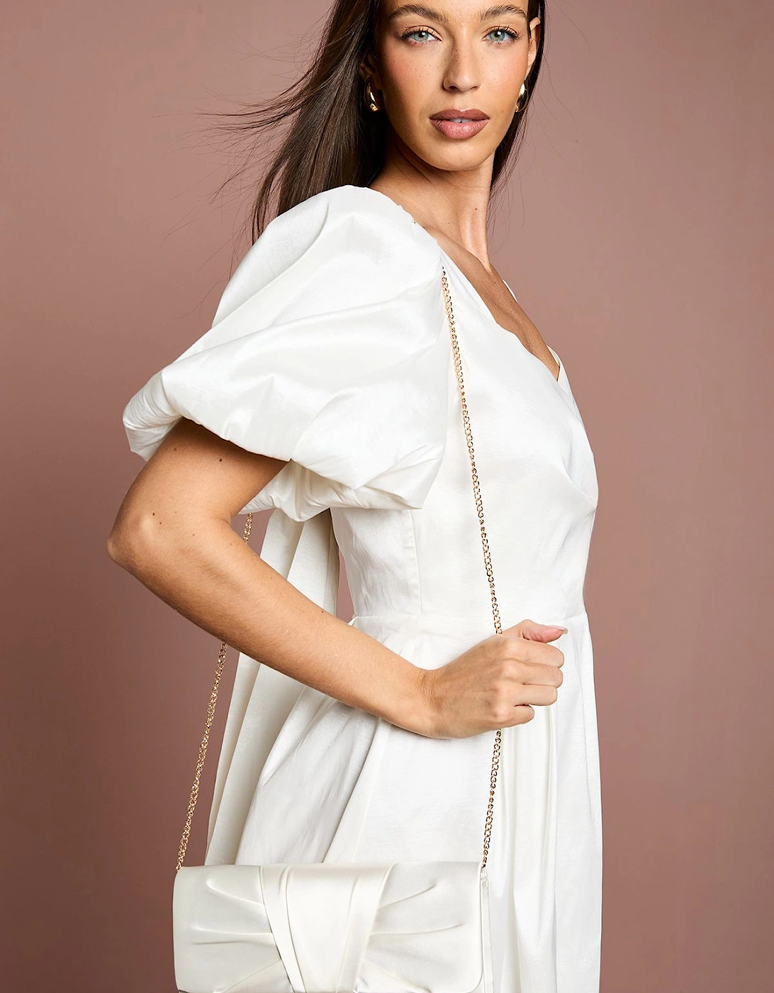 Bridal Emma Satin Detail Chain Clutch Bag, 2 of 1