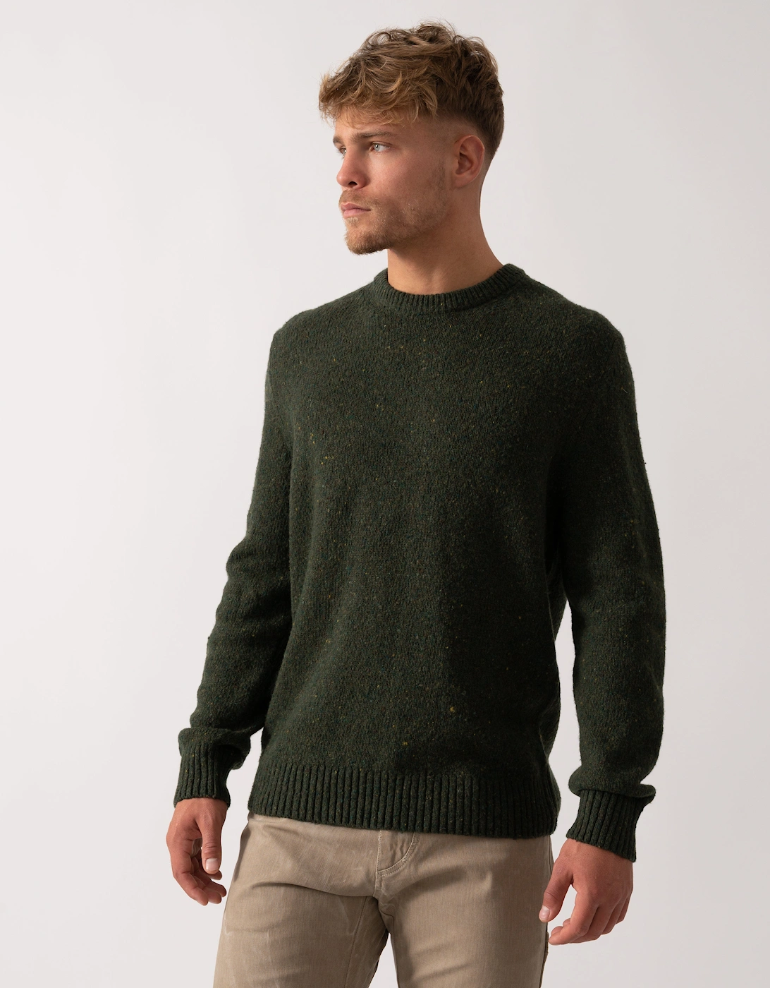 Mens Wool Blend Neps Crew Neck Jumper - 360 Country Green, 5 of 4