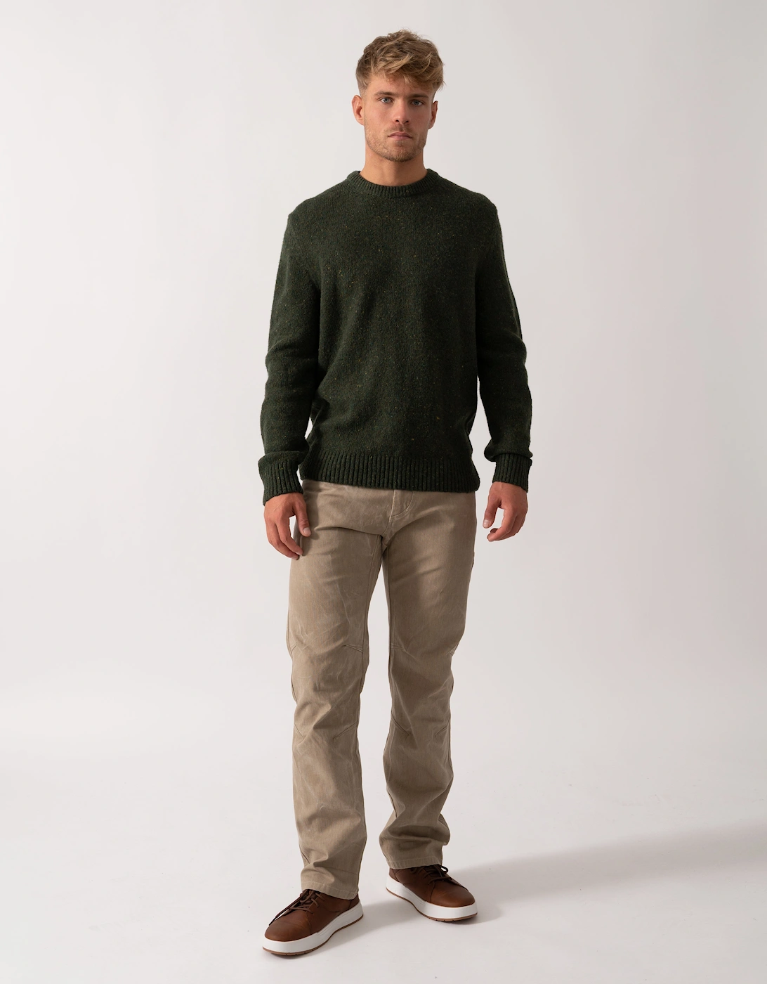 Mens Wool Blend Neps Crew Neck Jumper - 360 Country Green