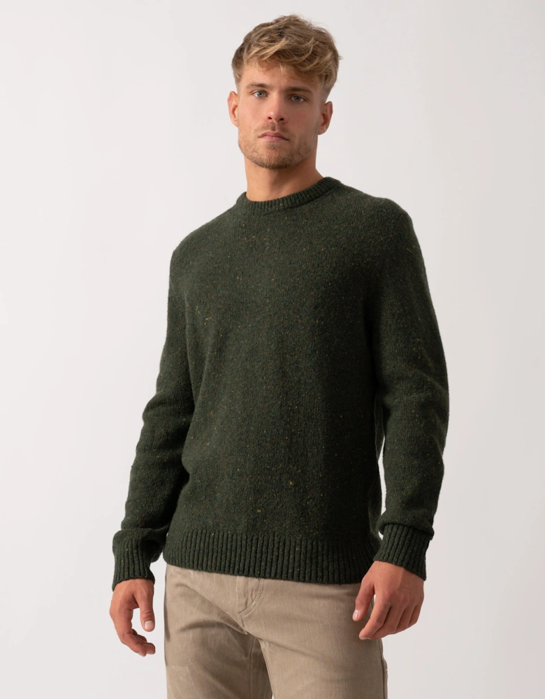 Mens Wool Blend Neps Crew Neck Jumper - 360 Country Green