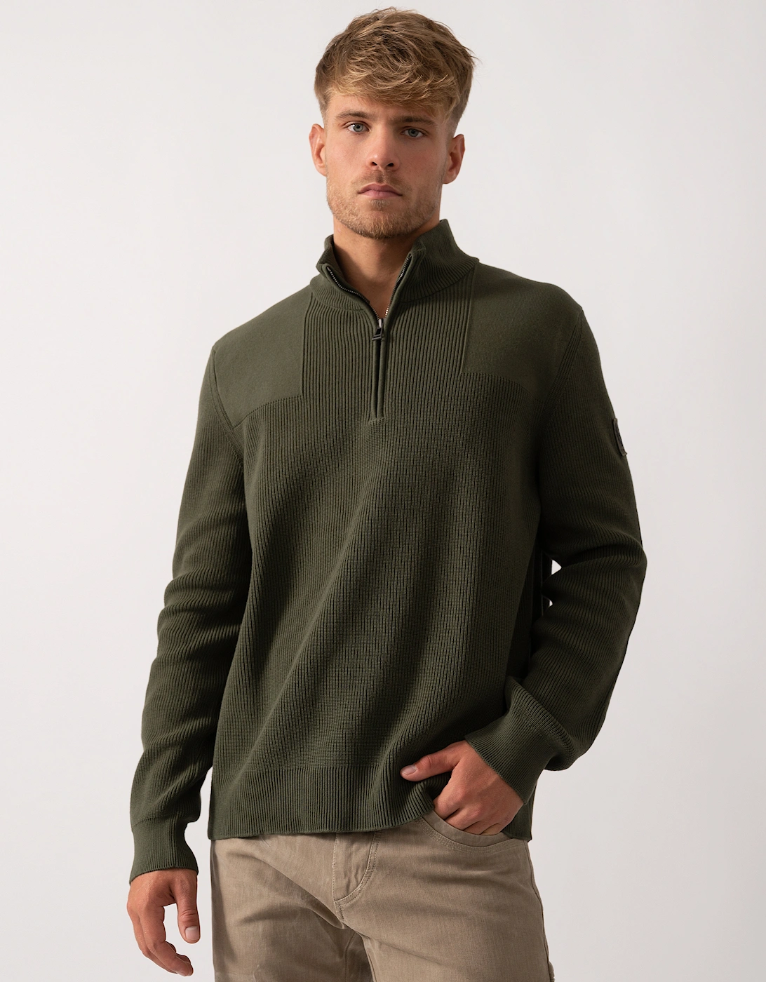 Commander Mens Quarter Zip Jumper - True Olive, 5 of 4