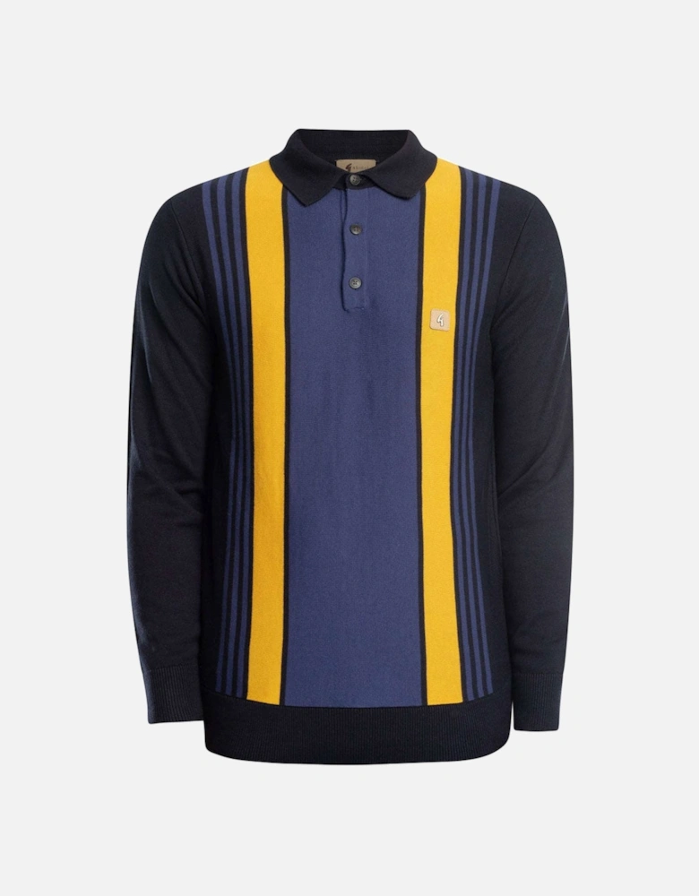 Vintage Searle Knitted Polo Shirt V53GM00 - Navy Yellow