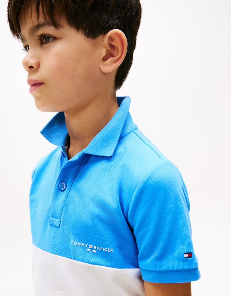 Boys Colourblock Polo Shirt in Blue