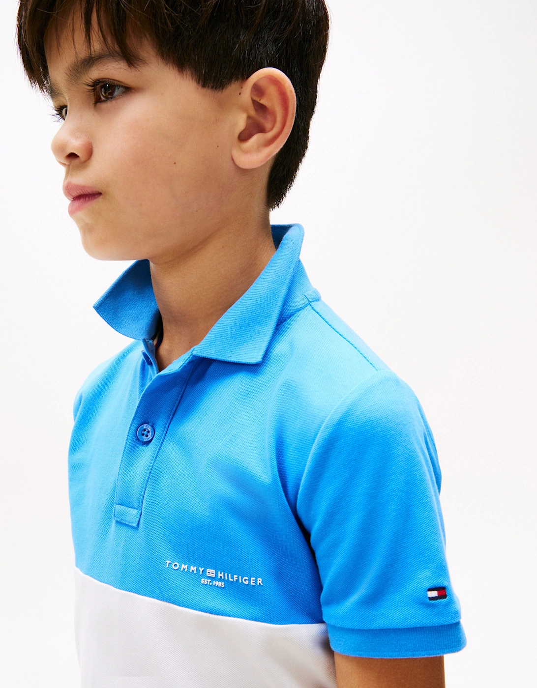 Boys Colourblock Polo Shirt in Blue