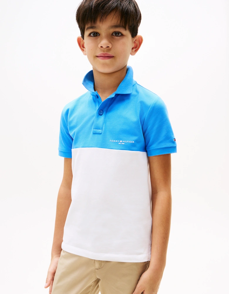 Boys Colourblock Polo Shirt in Blue