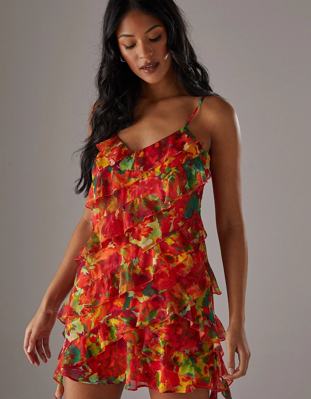 Chiffon Ruffle Strappy Mini Dress, 2 of 1