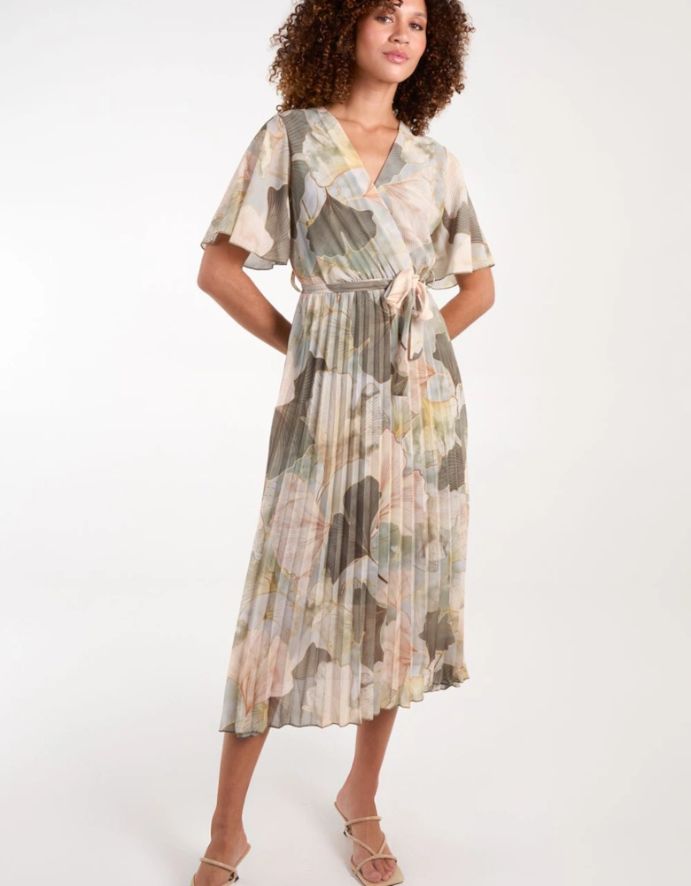 Shell Print Pleated Crossover Dress