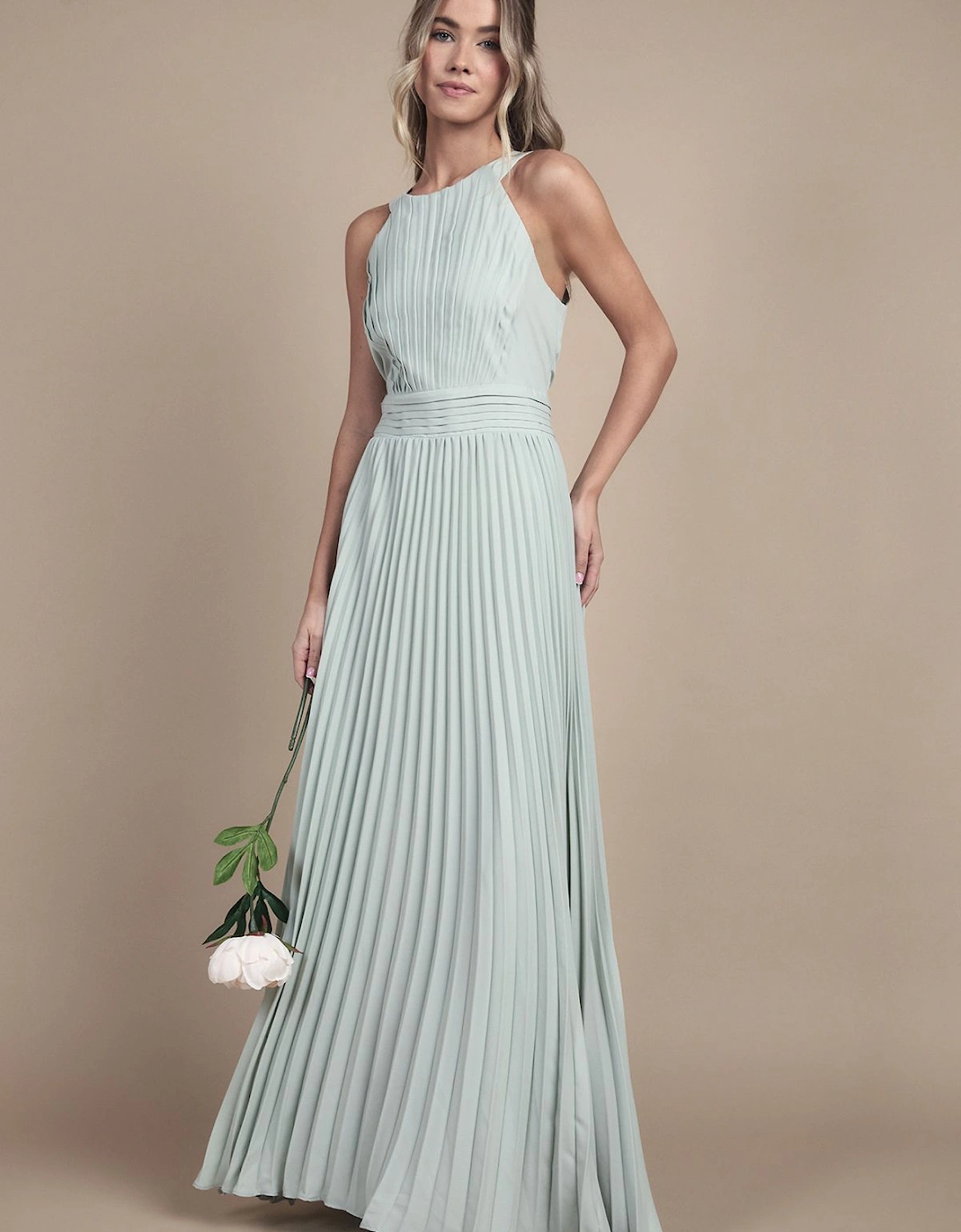 Teen Pleated Halterneck Bridesmaid Dress, 2 of 1