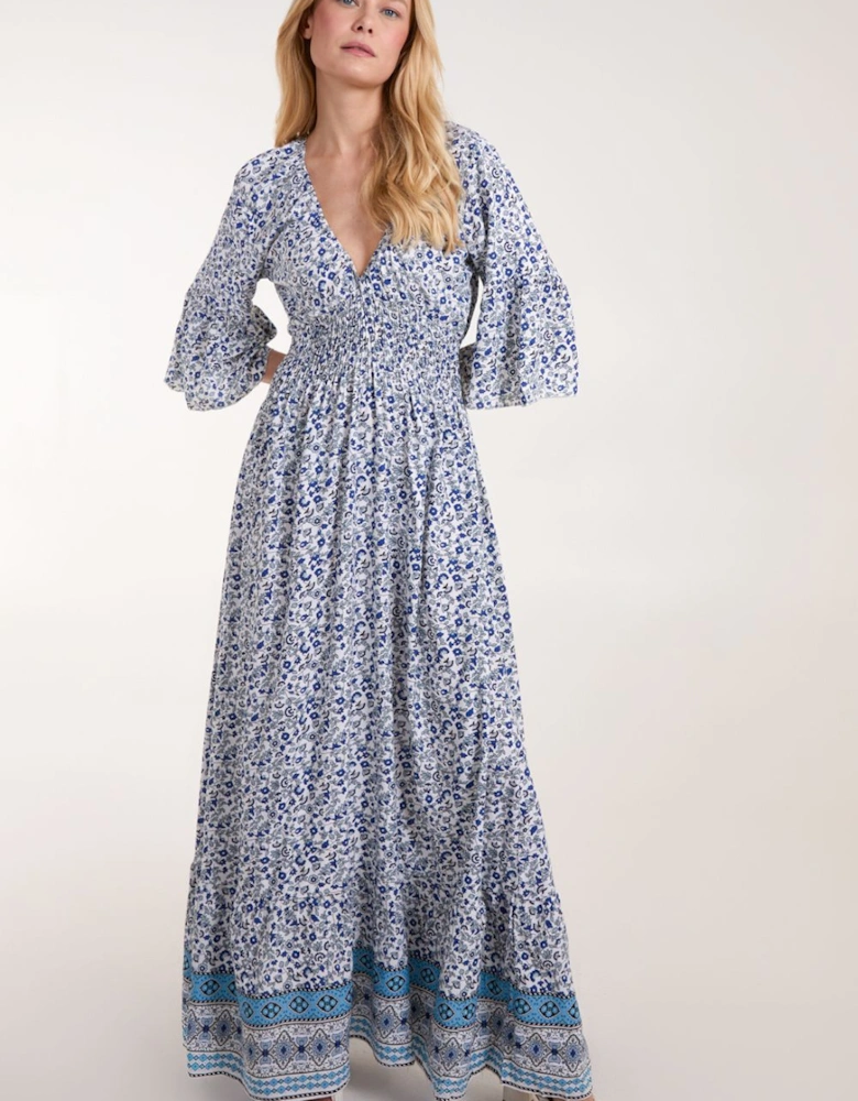 Shirred Waist Elasticated Neckline Maxi