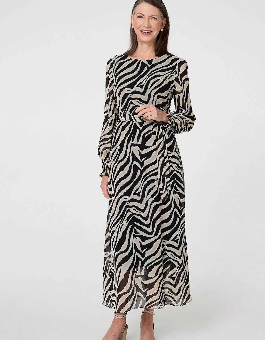 Zebra Print Layered Tie Waist Maxi Dress, 2 of 1