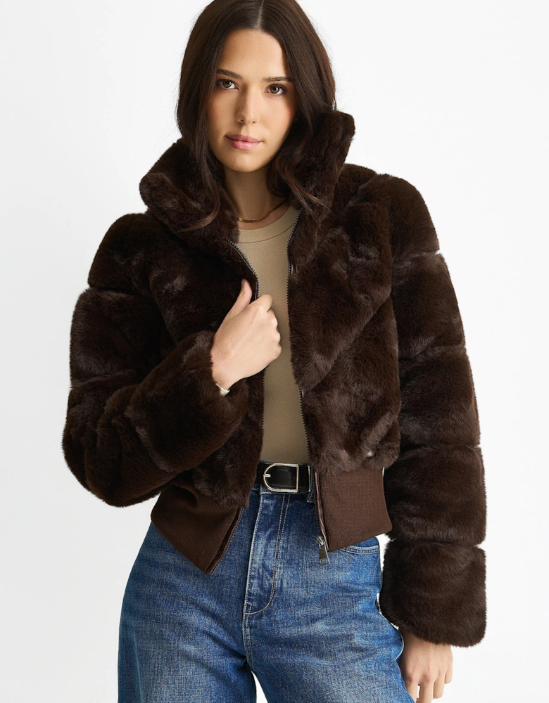 Chocolate Faux Fur Zip Front Short Jacket