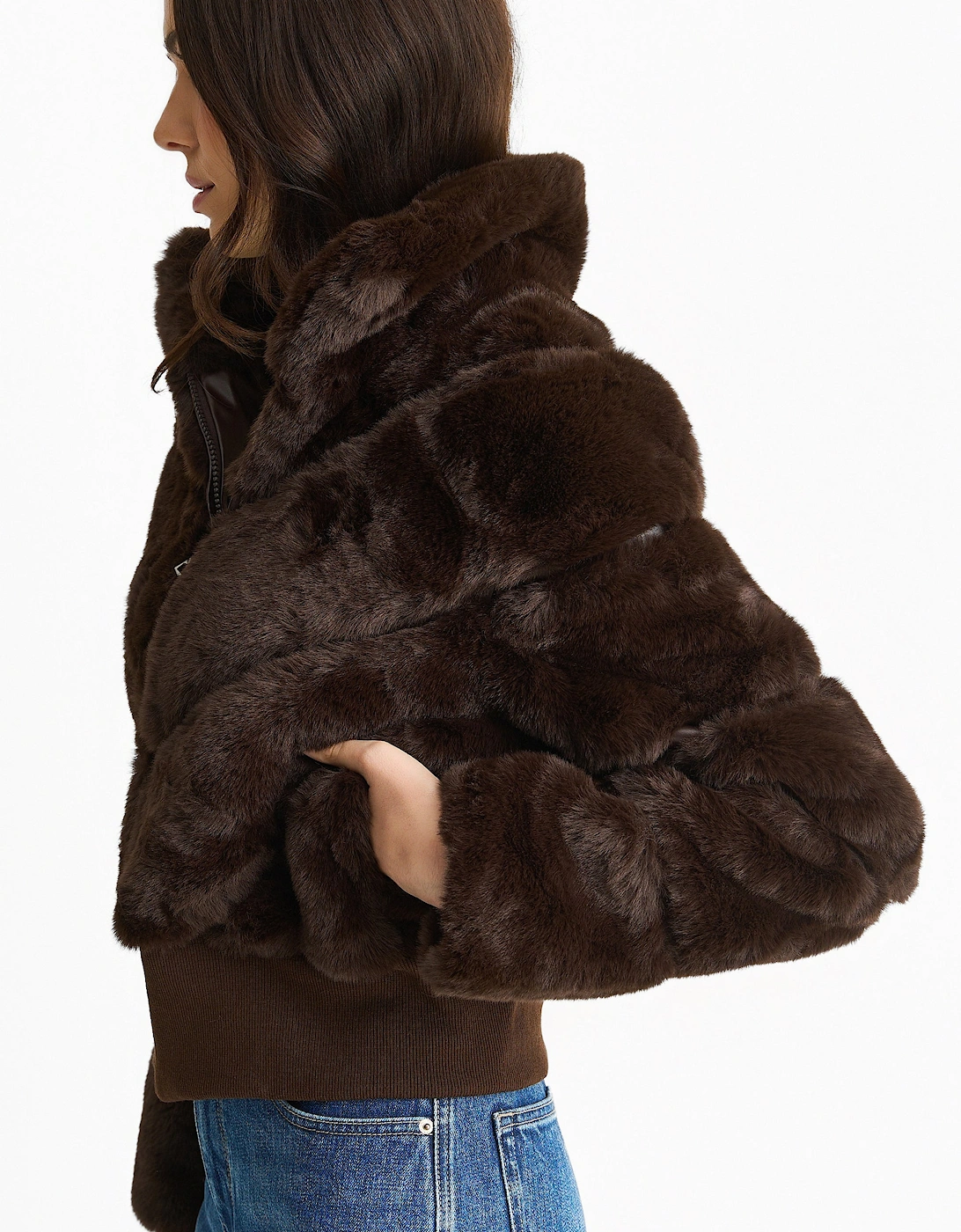 Chocolate Faux Fur Zip Front Short Jacket