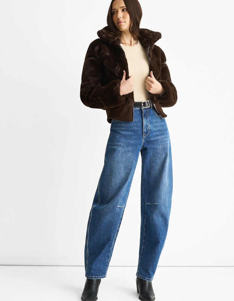 Chocolate Faux Fur Zip Front Short Jacket