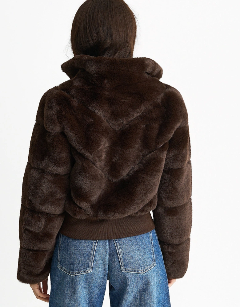 Chocolate Faux Fur Zip Front Short Jacket