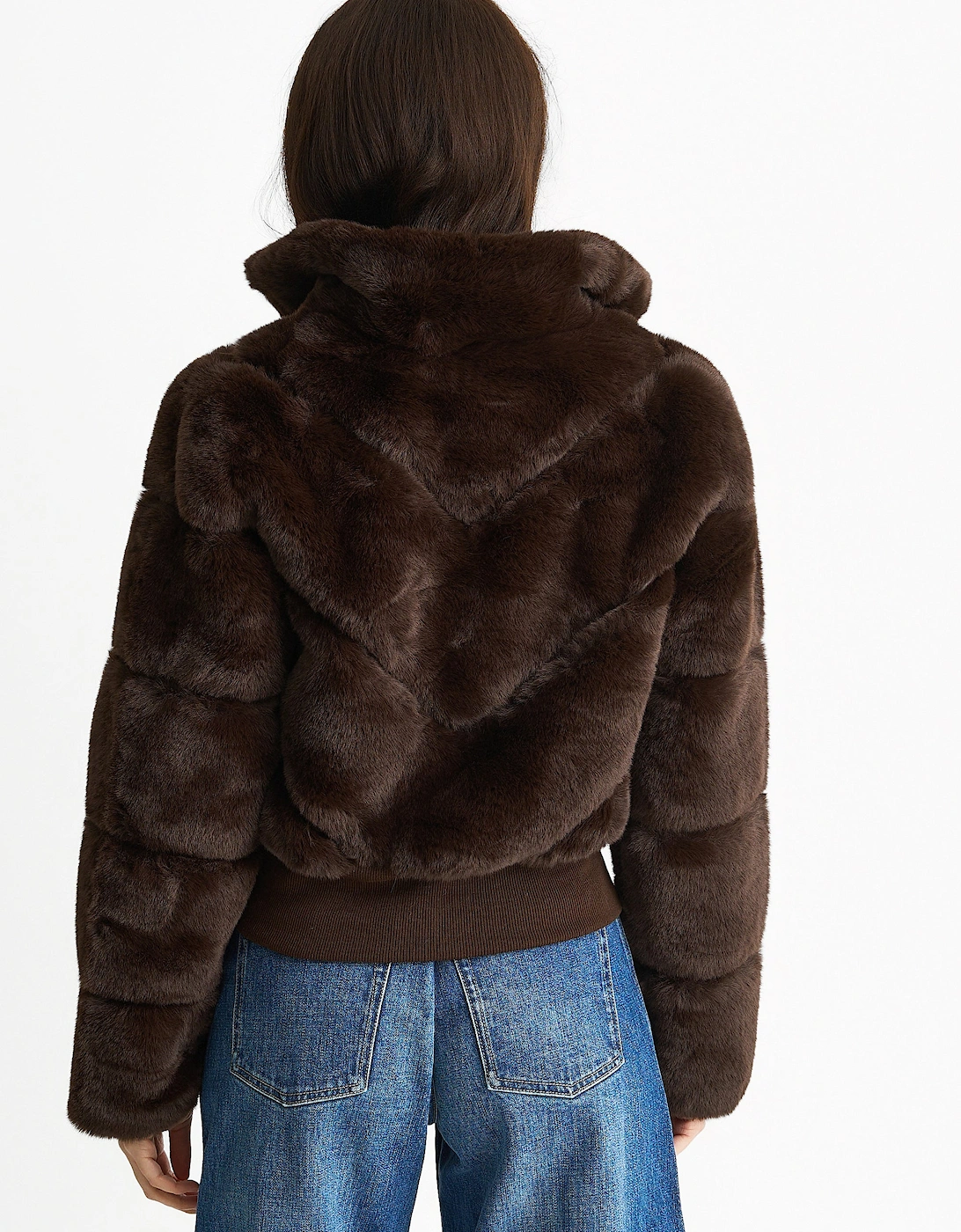 Chocolate Faux Fur Zip Front Short Jacket