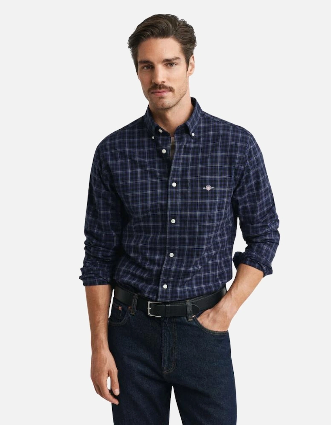 Reg Classic Poplin Check Shirt - Persian Blue